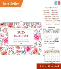 Stylish 8x6 Floral Desk Calendar 2025 - Spiral Bound with 234 Planning Stickers