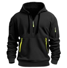 Men Retro Sweatshirt Work Half Zip Up Jumper Hoodie Hooded Jacket Coat