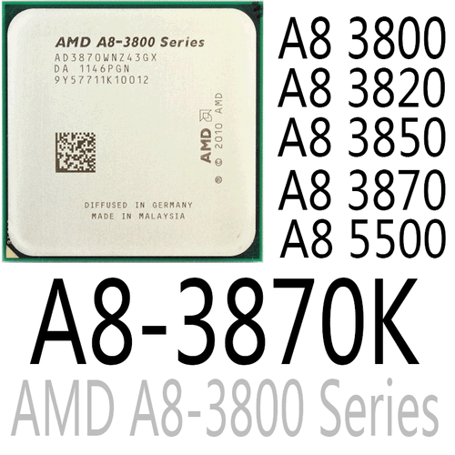 AMD Phenom A8 3800 A8 3820 A8 3850 A8 3870 A8 3870K A8 5500 CPU Processor - Picture 1 of 7