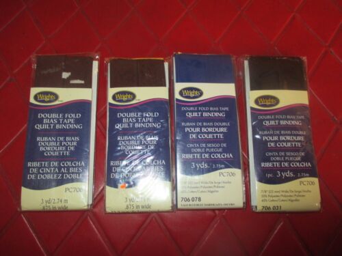 LOT Of Four BLUE BROWN BLACK Cotton/Polyester 1" DOUBLE FOLD BIAS TAPE - #C5