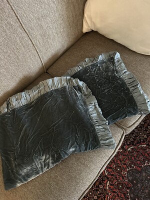 2 Bella Notte Linens Silk Velvet Sloan DELUXE Shams French Gray Ruched Satin