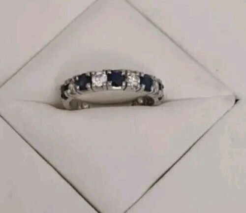 Bonito 14ct Oro Blanco 4 Diamante 5 Zafiro Medio Eternity Anillo Talla L 5 3/4