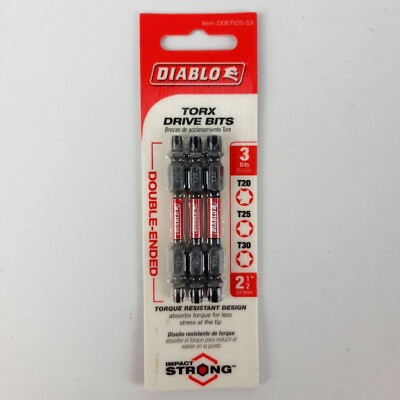Diablo Torx Drive Bits 3 Pack T20 T25 T30 2.5'' Double Ended #DDETV2T-S3