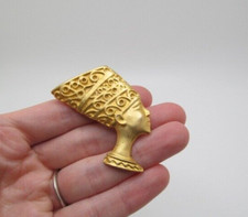 Vintage Gold Tone Large Egyptian Head Swirl Bust Brooch