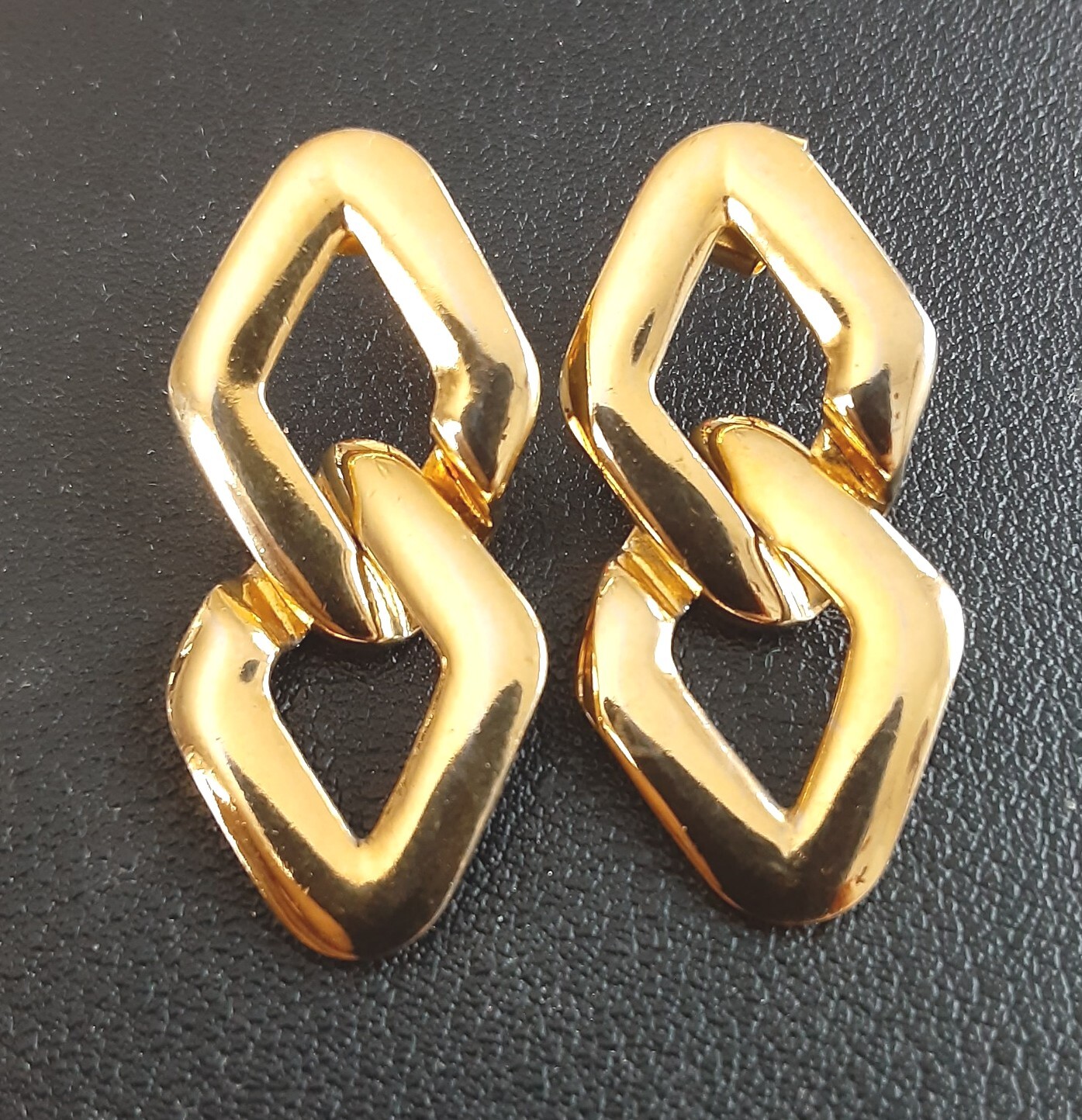 Gold Tone Interlocking Loop Dangle Earrings 1.75 … - image 4