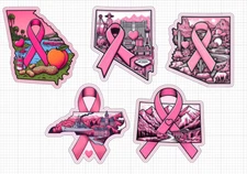 Multi State Pink Awareness Ribbon Stickers Glossy Breast Cancer AZ NV NC GA CO