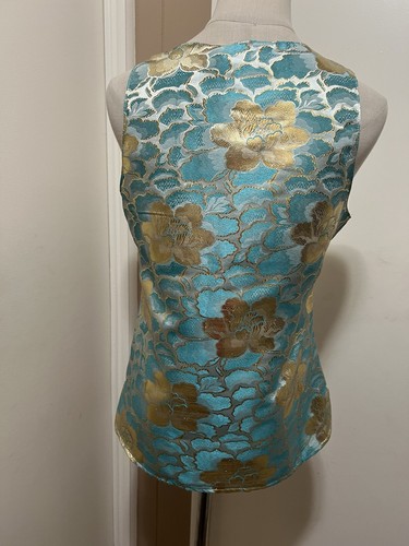 Pim + Larkin Top Blue Green Gold Crystal Sleeveless Blouse Wearable Art S NWT - Picture 4 of 9