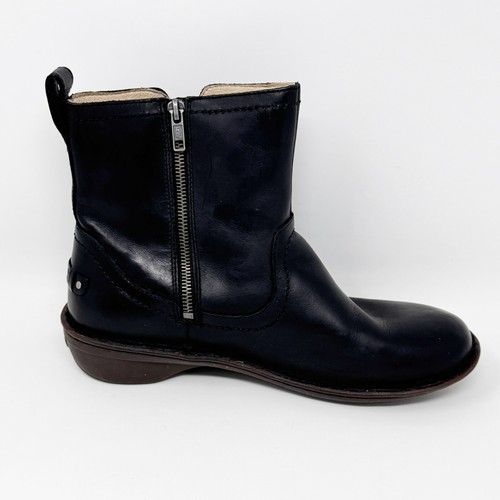 Botín de mujer Ugg de cuero negro con cremallera lateral forro Sherpa, talla 9 - Imagen 1 de 11