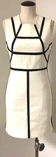 ROBERT RODRIGUEZ AMAZING IVORY BODYCON SLEEVELESS SHEATH DRESS W BLACK TRIM SZ 4