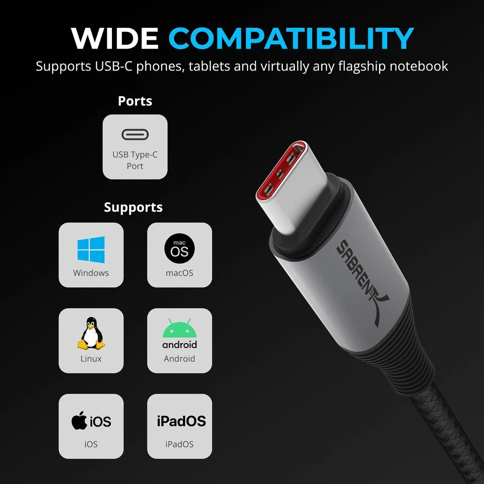 SABRENT USB C to USB C Charging Cable with Smart Display, 1M/3.3FT Long, E-Marke - Image 2 of 4