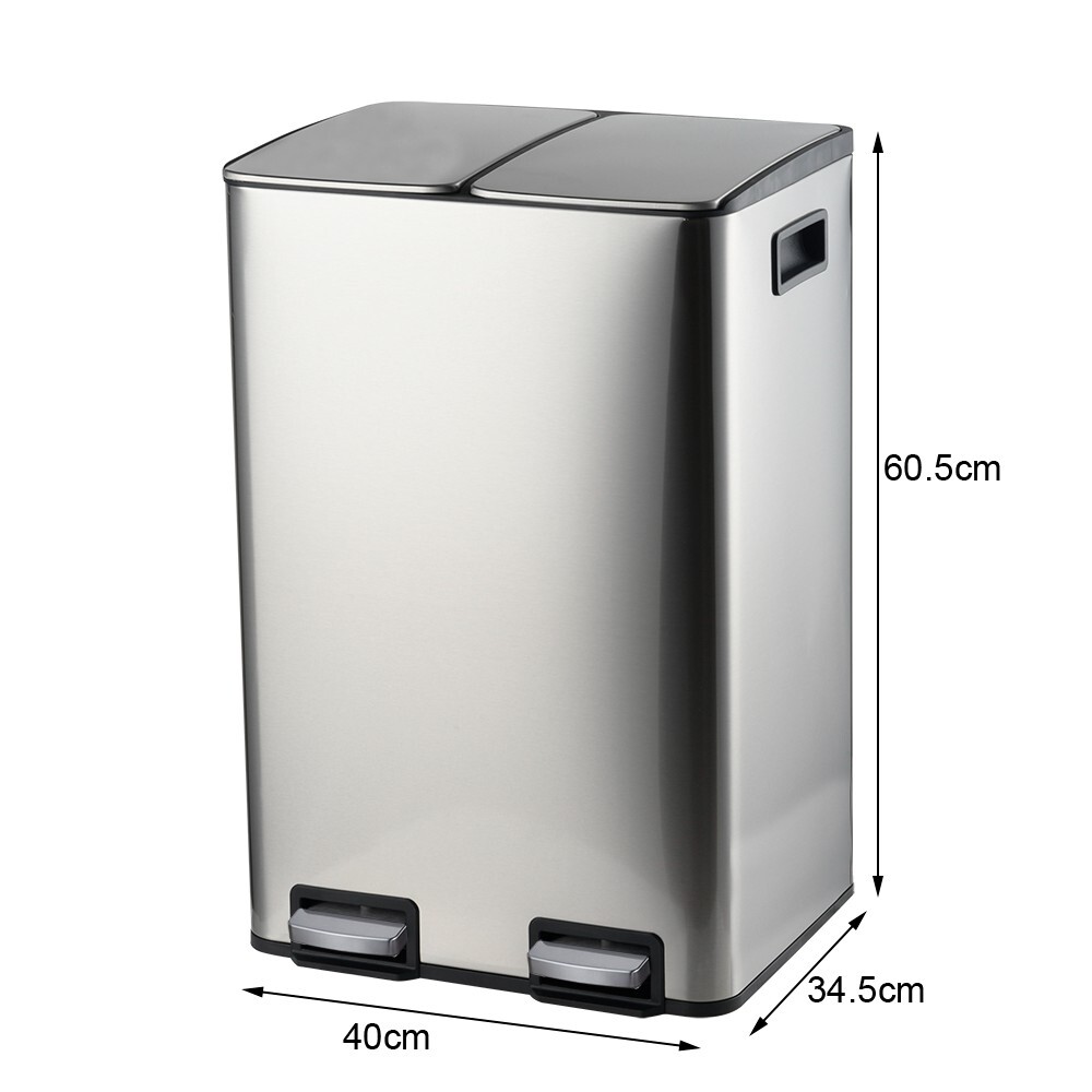 2 x 20L Kitchen Pedal bin Stainless Steel 2 compartment Recycling