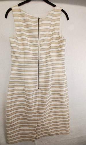 Chetta B Midi Dress Womens 4 Beige/White Sleeveless Slit Zip Stripes Lined - Picture 2 of 7