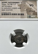 Trajan Egypt Alexandria AE Dichalkon NGC VG AD 98-117 Caduceus Grain Ears