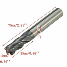 10MM Tungsten Carbide End Mill 4 Flute HRC50 75MM Length Flat Bottom 10MM Shank