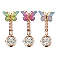 Women Girl Butterfly Nurse Doctor Watch Pin-On Lapel Fob Pocket Badge Watch Gift