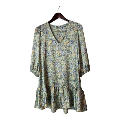 green emerald velvet dress Zara Women's Green Long Sleeve Collared Tiered A Line Shirt Mini Dress Size  S