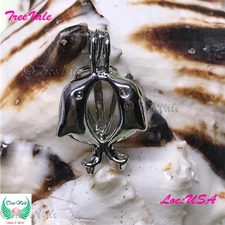Set of Dolphins - Silver Plated - Locket Pearl Cage Pendant - Hold 6mm - 7mm