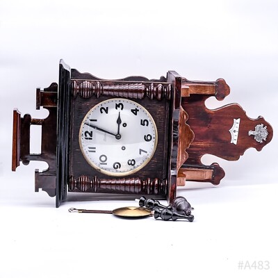 Antigua Reloj De Pared Regulador Mühlheim De Madera Con Péndulo