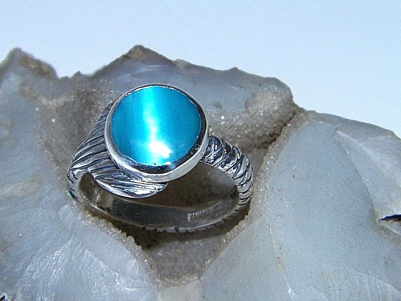 Hand Made H2O Just Add Water Mermaid Tail Ring Dark Blue Cabochon 10mm  925Silver