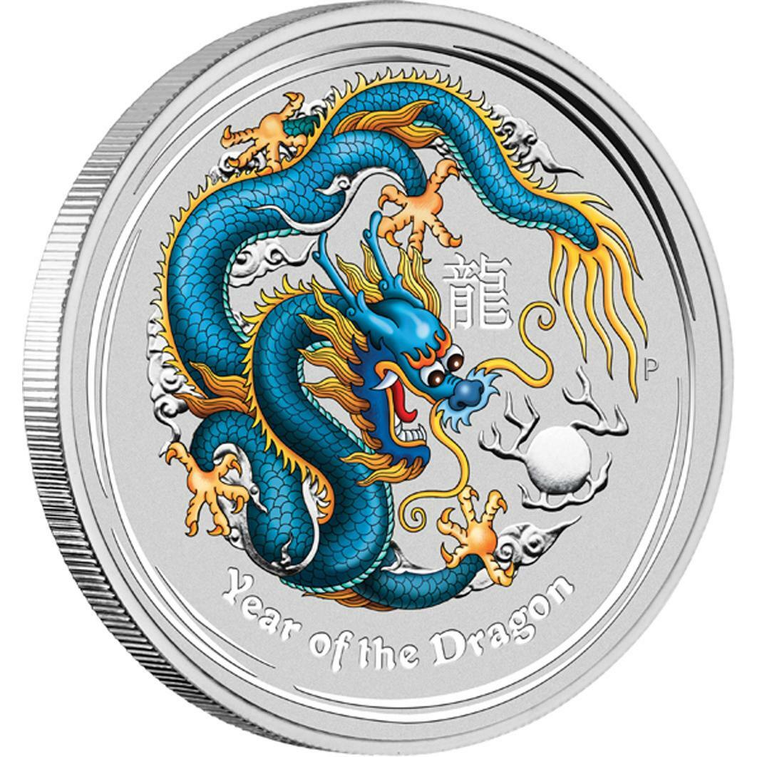 Perth Mint Australia Blue Coloured Colourised Dragon 2012 1 oz