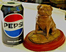 Vintage Bronze Pug Dog Figurine On a Wooden Base - SOLID, HEAVY from ENGLAND 