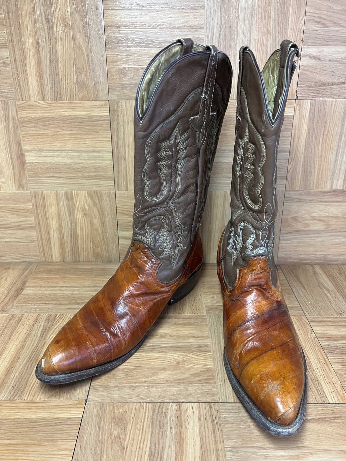 RARE🔥 VAQUERO Boots Brown Eel Leather Western Boots … Gem