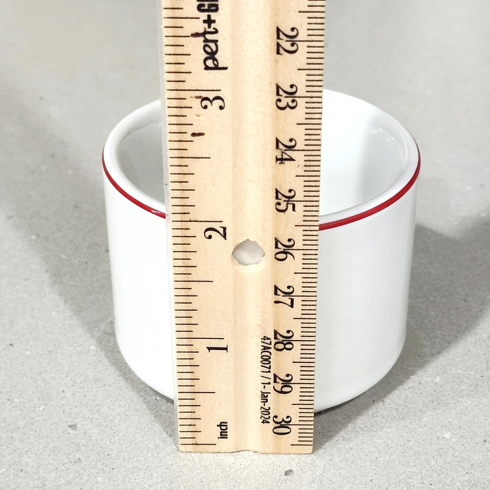 4 ACF Made in Italy Espresso Cappuccino Cups & Saucers White w/Red Stripe