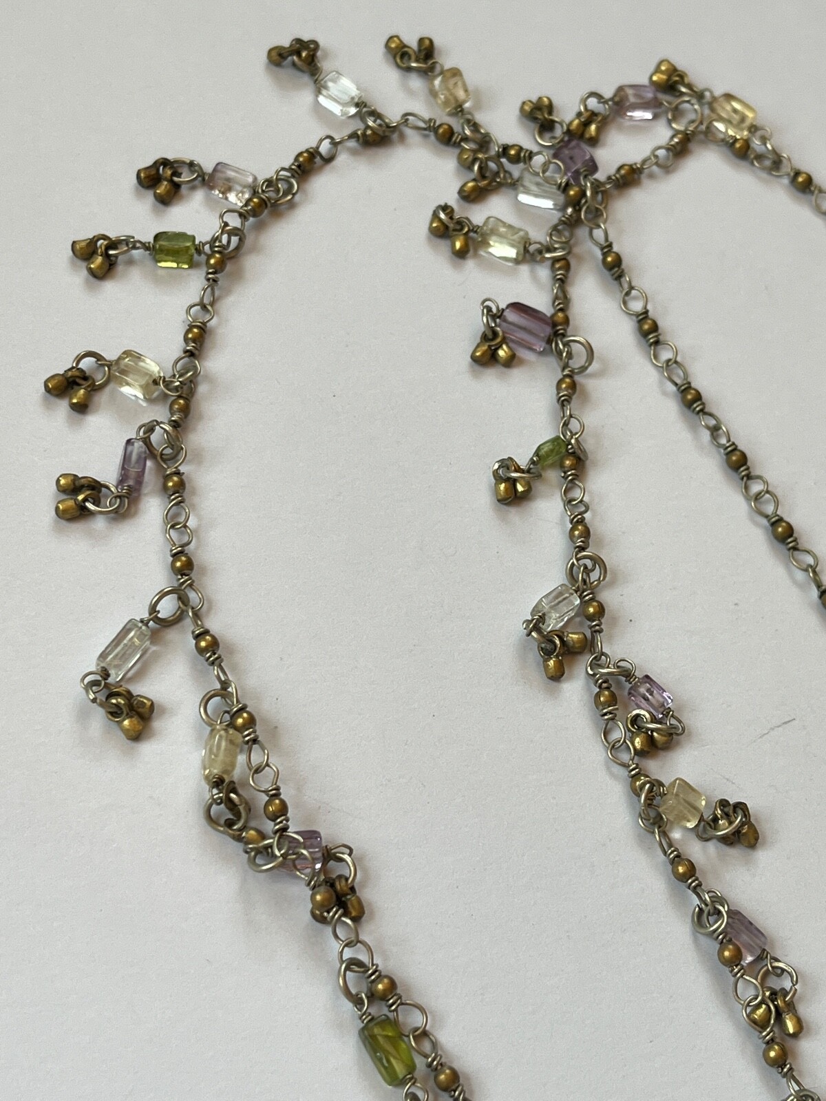 Rustic Long Silvertone Chain w Tiny Round Brass L… - image 3