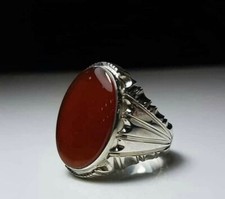 Yemeni Aqeeq Ring For Men, Carnelian Ring With Sterling Silver 925, Natural Agat