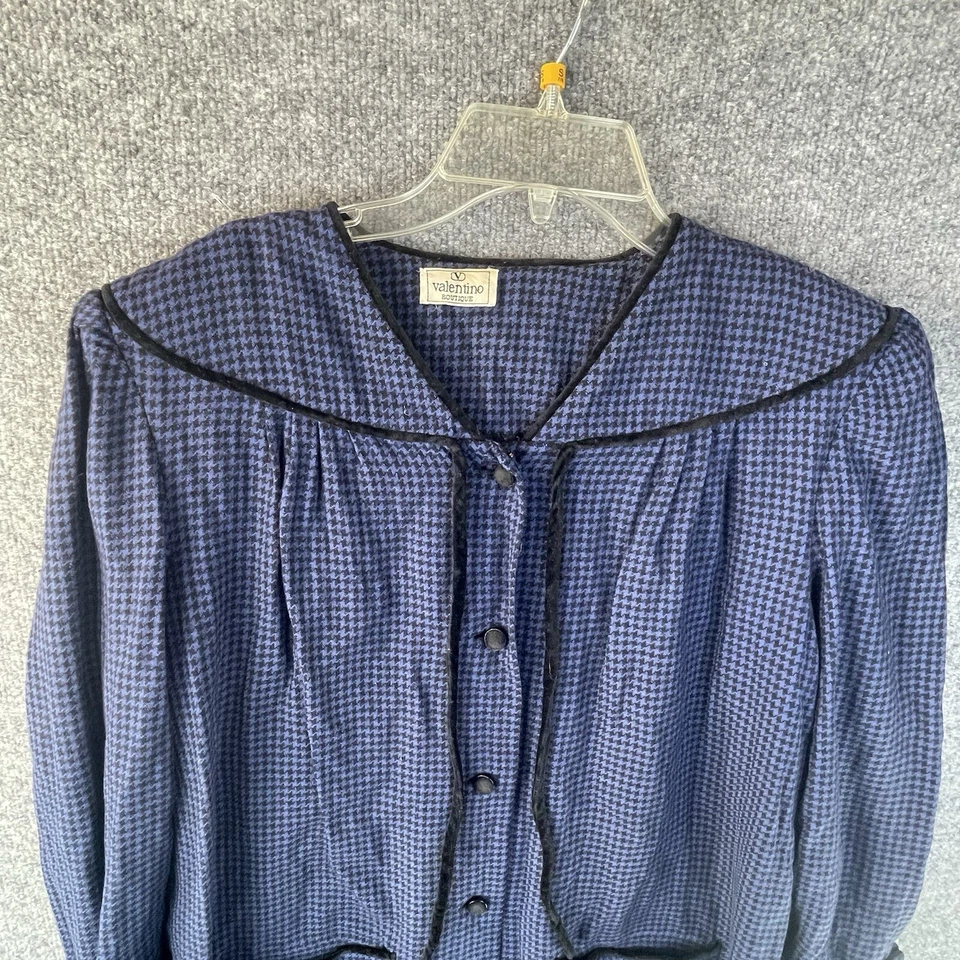 Abrigo boutique Valentino para mujer talla 14 azul negro pata de gallo lana vintage Foto 2 de 4