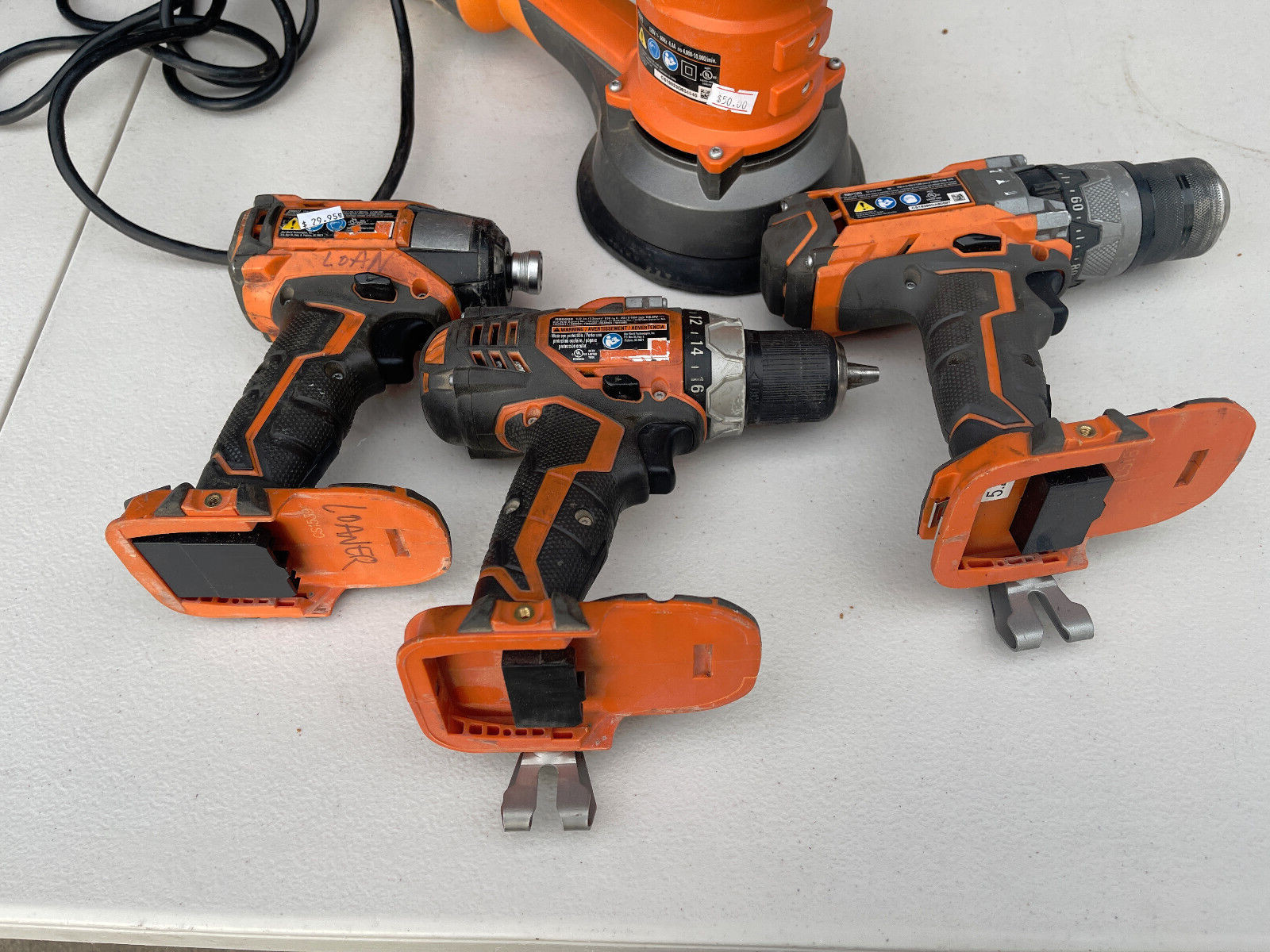 ridgid hammer drill impact chuck and sander lot of 4 cordless 18 volt