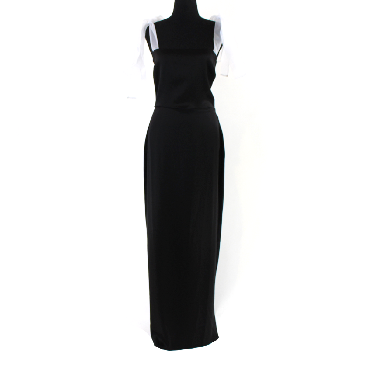 Reformation Kacia Black Satin White Bow Tie Shoulder Dress 6 NEW Sleeveless Maxi Reformation Kacia Black Satin White Bow Tie Shoulder Dress 6 NEW Sleeveless Maxi