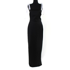 Reformation Kacia Black Satin White Bow Tie Shoulder Dress 6 NEW Sleeveless Maxi