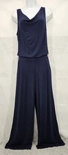 Michael Stars Wide Leg Jumpsuit Sleeveless Jersey Pockets Navy Blue Womens XS