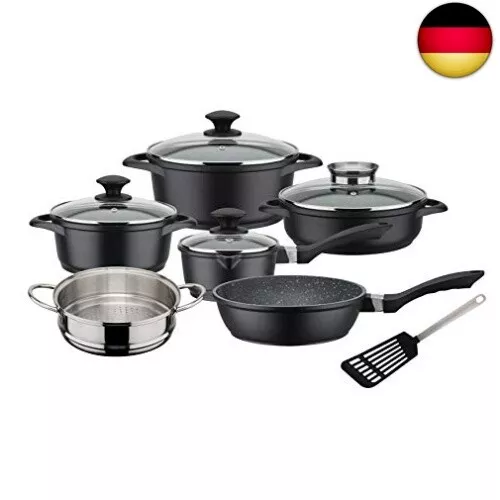 GSW 414562 Kochtopf-Set Gourmet Granit 10-teilig, Aluminium, Glas, Kunststoff,