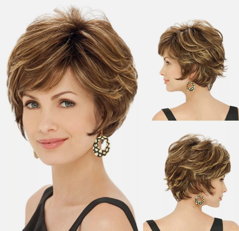 Pelucas sintéticas cortas para mujer cabello castaño corte pixie vestido elegante peluca de fiesta