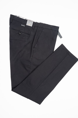 ALBERTO Black Dress Pants Slim Fit Business Cotton Flat Front Chino 33 x 32