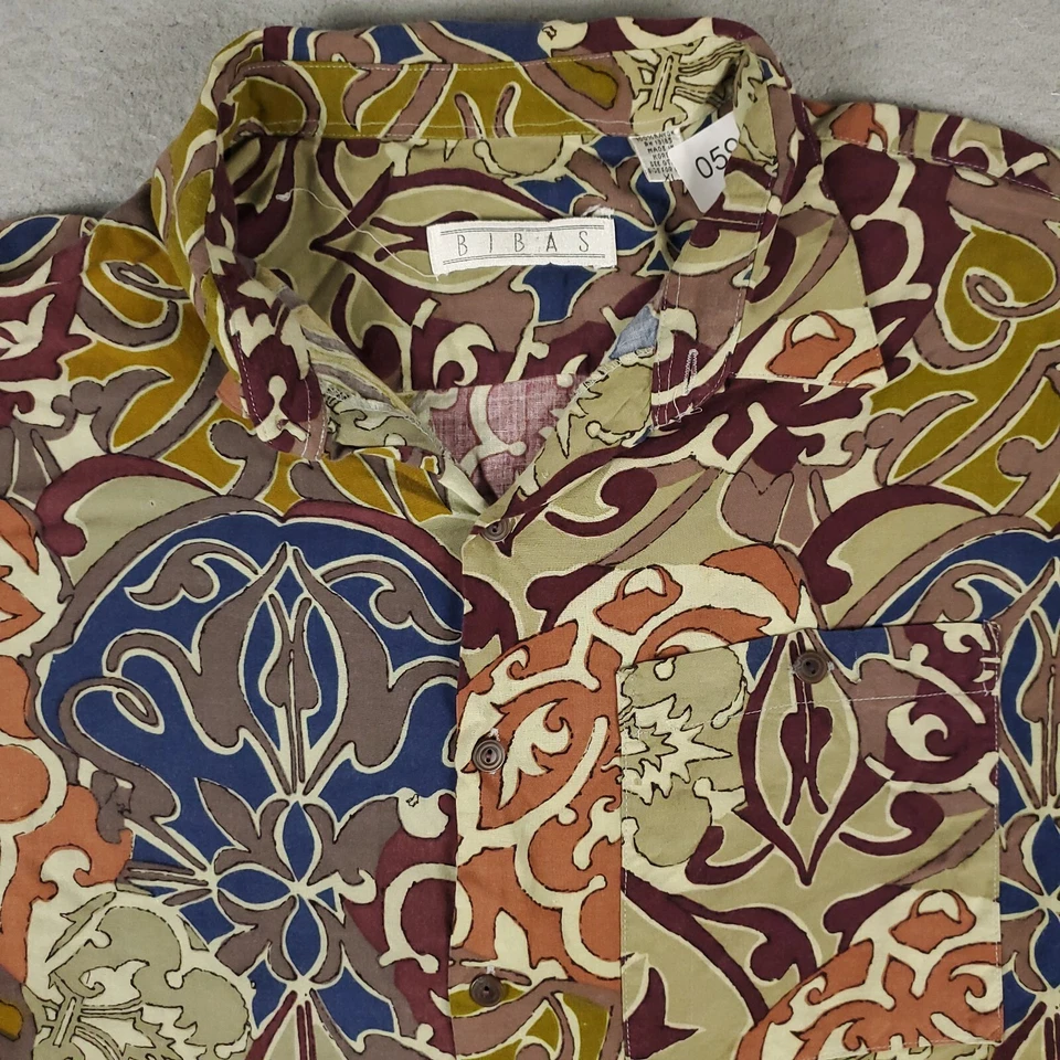 Camisa Birmania Bibas Para Hombre Talla XL Marrón Abstracto Rayón Abotonada Manga Corta * Foto 2 de 4