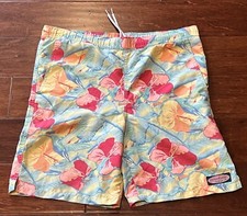Vineyard Vines Green Red Blue Mens Large Flower Floral Swim Trunks Board Shorts
