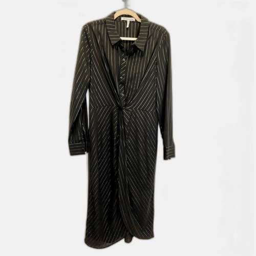 BCBGGeneration - Black and Silver Striped Shirt Dress - size L NWOT - Picture 10 of 11