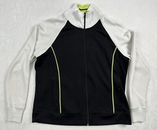 Izod Movement Vintage Track Jacket Womens Large Full Zip Black Green Long Sleeve