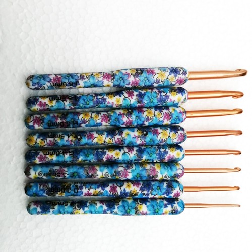 8pcs Set Soft Pottery Crochet Hooks Needles Knit Weave Blue Floral Style Hooks - Picture 9 of 10