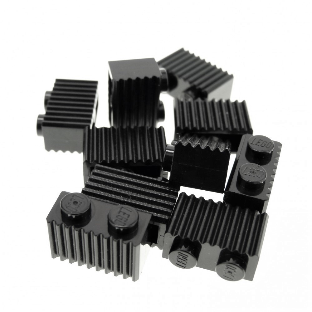 10x Lego Building Brick Modified 1x2 Black Grooves Grid Train 2877