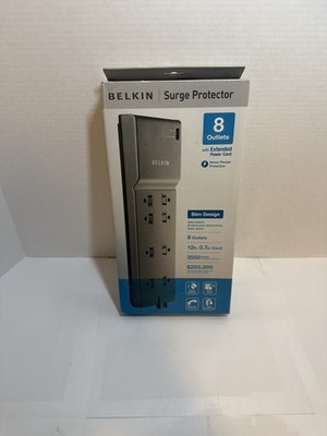 BELKIN BE108230-12 Home & Office Surge Protector 8-Outlet 12ft Cable - Grey S4