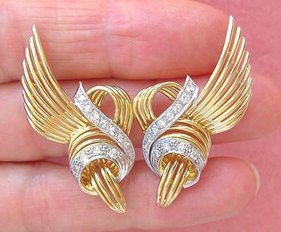 VINTAGE RETRO .60 ctw DIAMOND 18K PLATINUM HUGGIE COCKTAIL CLIP EARRINGS 1940