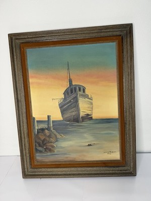 Vintage Seascape Painting Framed Signed Wanda Rupert 1982 Nautical Art