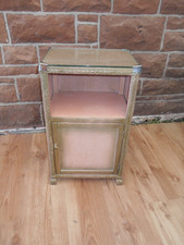 Vintage Lloyd Loom Style Bedside Table Cabinet Cupboard Storage Bathroom Glass