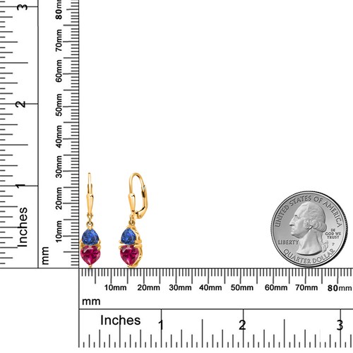 3.00 Ct Created Ruby Created Sapphire 18K Yellow Gold Plated Silver Earrings - Picture 3 of 4