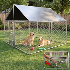7.5x7.5ft Outdoor Dog Kennel w Rotating Feeder, Heavy Duty Pet Playpen Roof