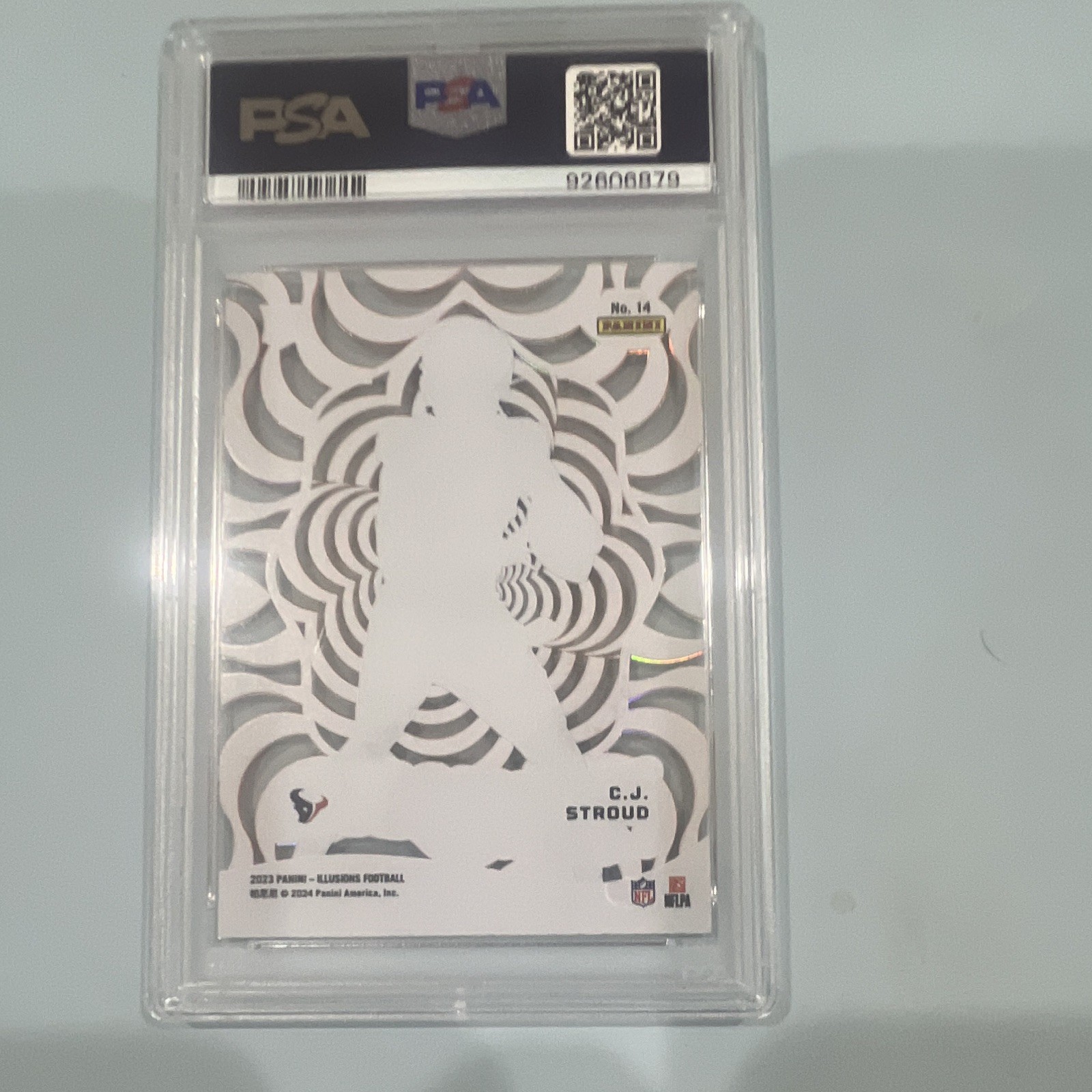 Panini 2023 Illusions C.J. Stroud RC Funkadelic Orange #14 Texans PSA 9 view 2